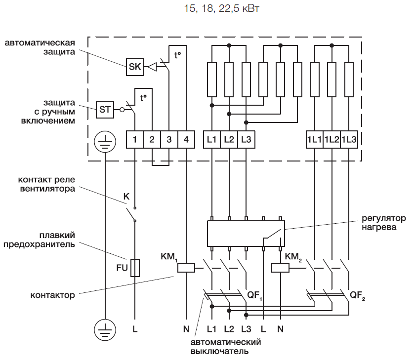 Схема подключения электрического нагревателя Shuft EHR 500x250-22.5